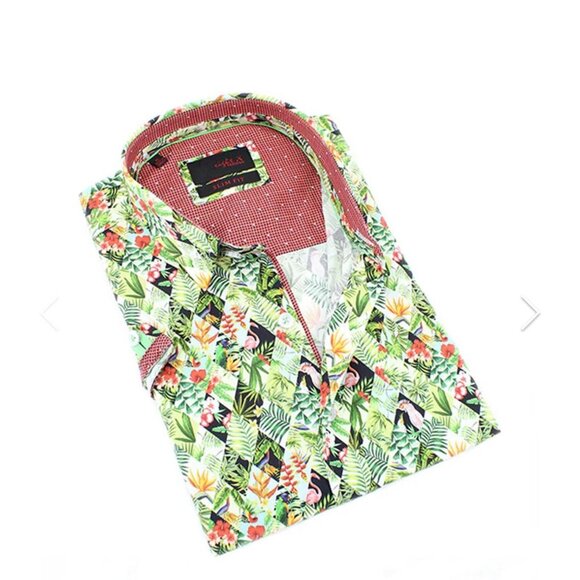 Eight X Premium Men Slim Fit  Short‎ Sleeve 100% made in Turkey tropical palms - Picture 2 of 3